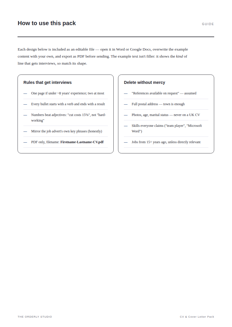 CV & Cover Letter Pack — 3 Designs + Editable Word Files